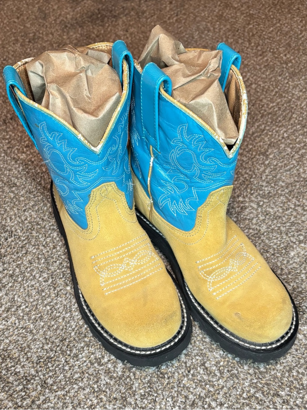 Ariat Big Kids Turquoise and Tan Western Boots